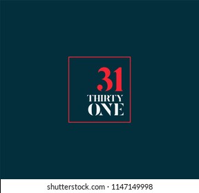 Typography thirty one, Digit 31 logo icon vector template. 
