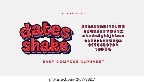 Typography with the title "Dates Shake." Easily compose alphabets by arranging them letter by letter. Perfect for use in posters, magazines, children's designs, or other design needs. Vector EPS files