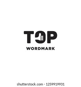 typography of TOP words wordmark with thumb up hand logo icon vector inspiration