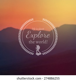 Typography travel design on blurred photo background 