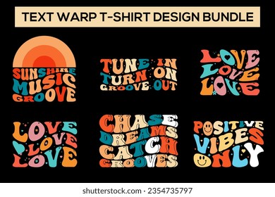 Typography t-shirt design bundle. t-shirt design bundle. Groovy t-shirt design bundle. Text warp t-shirt design set