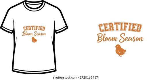 Diseño de la camiseta de la tipografía con las letras de la "estación certificada de la floración"; Obra de arte temática del pájaro. aislada en el fondo blanco