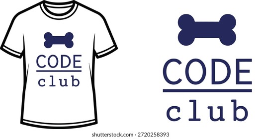 Diseño de la camiseta de la tipografía con las letras del "club del CÓDIGO"; Camiseta con una obra de arte temática del logotipo...
