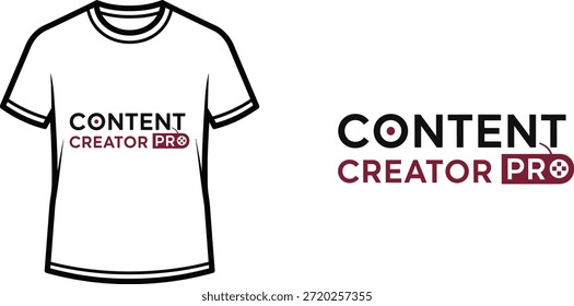 Typography t-shirt design with "CONTENT CREATOR PRO" lettering; T-shirt themed artwork. isolated on white background