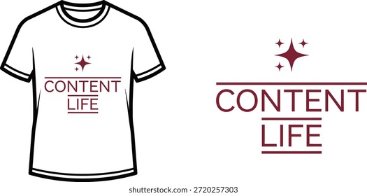 Typography t-shirt design with "CONTENT LIFE" lettering; T-shirt themed artwork. isolated on white background