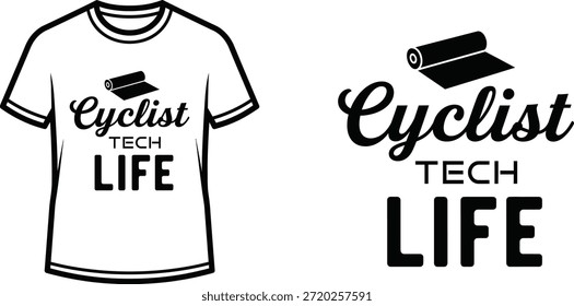 Diseño de camiseta de tipografía con letras "Cyclist Tech Life"; Camiseta con un diseño de gorra de graduación....