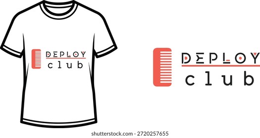 Typography t-shirt design with "DEPLOY club" lettering; T-shirt themed artwork. isolated on white background
