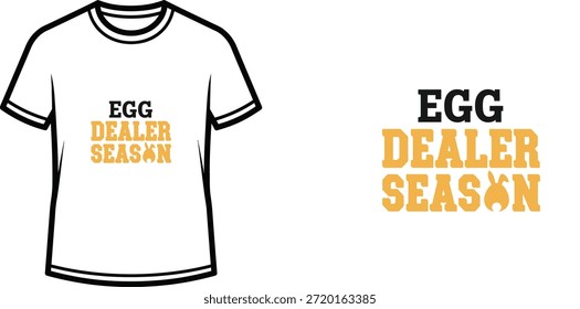 Typografie-T-Shirt-Design mit Schriftzug "EGG DEALER SEASON"; T-Shirt-Kunstwerke. einzeln auf weißem Hintergrund