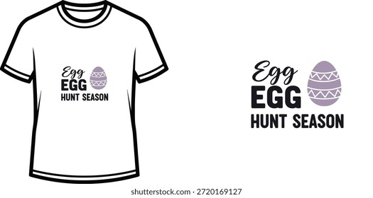 Typografie-T-Shirt-Design mit Schriftzug "Egg EGG Hunt Season"; Kunstwerke zum Thema Ostereier. einzeln auf weißem Hintergrund