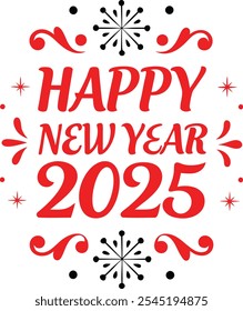 Typografie T-Shirt Design Frohes neues Jahr 2025