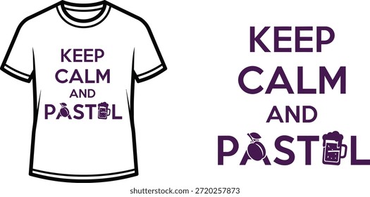 Typography t-shirt design with "KEEP CALM AND PASTIL" lettering; T-shirt themed artwork. isolated on white background