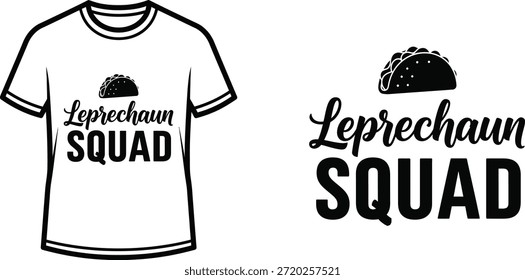 Diseño de la camiseta de la tipografía con las letras del "escuadrón del duende"; Obra de arte temática del taco. aislada en el fondo blanco