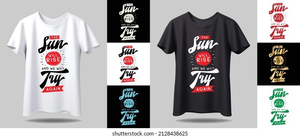 maqueta de diseño de camisetas de tipografía. Nuevo diseño de camisetas de tipografía en blanco y negro con burla de diferente color.