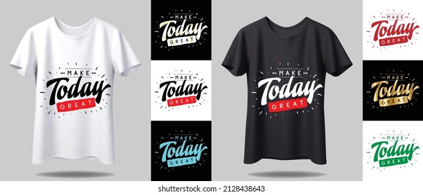 typography T-shirt design mockup. New black and white typography t-shirt design with mockup in different color.