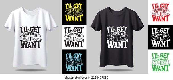 typography T-shirt design mockup. New black and white typography t-shirt design with mockup in different color.