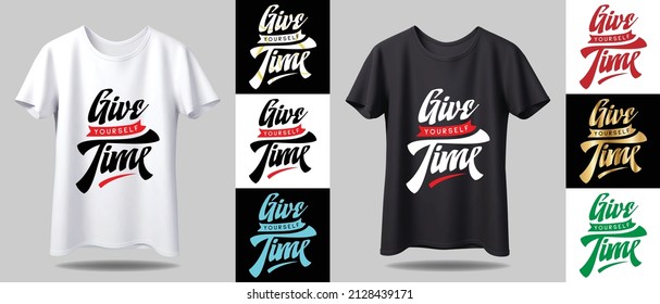 typography T-shirt design mockup. New black and white typography t-shirt design with mockup in different color.