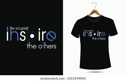 Typography t-shirt design motivational quotes, black
lettering tshirt realistic mockup with short sleeves.