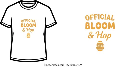 Diseño de camiseta de tipografía con letras "OFFICIAL BLOOM HOP"; ilustración temática de camiseta. aislado sobre fondo blanco