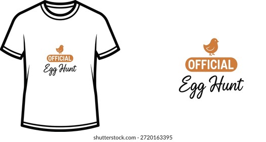 Diseño de la camiseta de la tipografía con la letra "cacería oficial del huevo"; Obra de arte temática del pájaro. aislado en el fondo blanco