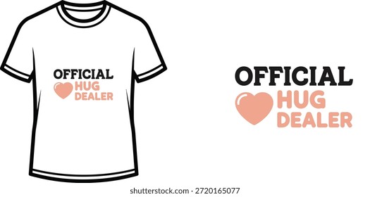 Diseño de la camiseta de la tipografía con la letra del "DISTRIBUIDOR OFICIAL DEL ABRAZO"; Obra de arte temática de la camiseta. aislada en el fondo blanco