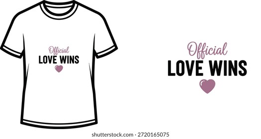 Diseño de la camiseta de la tipografía con la letra "oficial de las GANANCIAS del AMOR"; ilustraciones temáticas de la camiseta. aislado en el fondo blanco