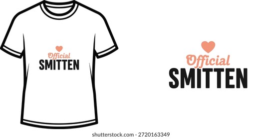 Typografie-T-Shirt-Design mit "Official Smitten"-Schriftzug; T-Shirt-Kunstwerke. einzeln auf weißem Hintergrund