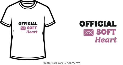 Typografie-T-Shirt-Design mit "OFFICIAL SOFT Heart"-Schriftzug; T-Shirt-Kunstwerke. einzeln auf weißem Hintergrund