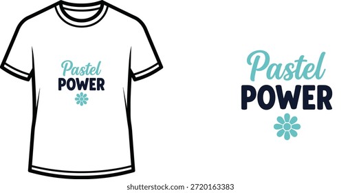 Diseño de la camiseta de la tipografía con letras "Pastel Power"; ilustración temática de la camiseta. aislado en el fondo blanco
