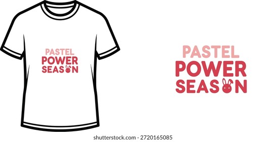 Typografie-T-Shirt-Design mit dem Schriftzug "PASTEL POWER SEASON"; T-Shirt-Kunstwerke. einzeln auf weißem Hintergrund