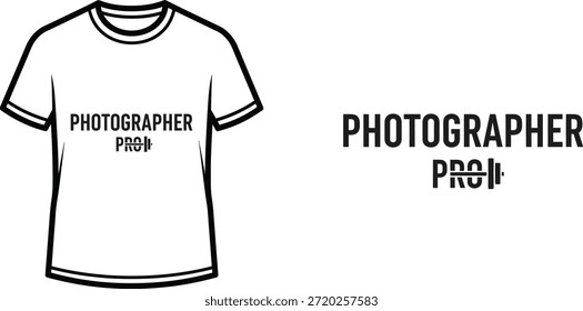 Typography t-shirt design with "PHOTOGRAPHER PRO" lettering; T-shirt themed artwork. isolated on white background