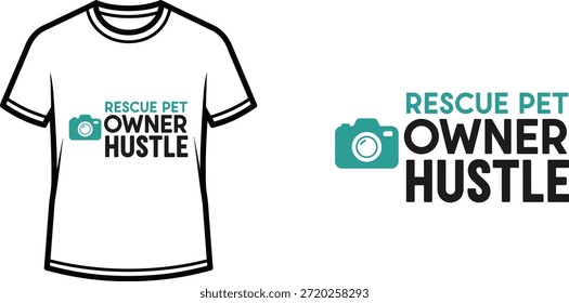 Typografie-T-Shirt-Design mit dem Schriftzug "RESCUE PET OWNER HUSTLE"; T-Shirt-Kunstwerke. einzeln auf weißem Hintergrund