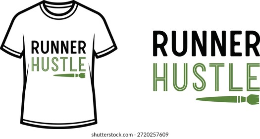 Typography t-shirt design with "RUNNER HUSTLE" lettering; T-shirt themed artwork. isolated on white background