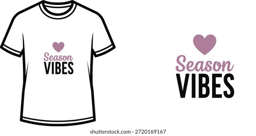 Typografie-T-Shirt-Design mit "Season Vibes"-Schriftzug; T-Shirt-Kunstwerke. einzeln auf weißem Hintergrund