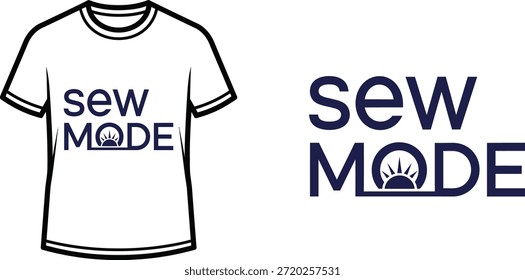 Typography t-shirt design with "sew MODE" lettering; T-shirt themed artwork. isolated on white background