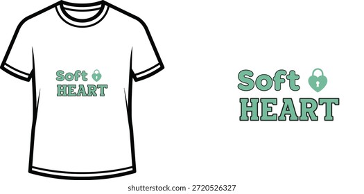 Typografie-T-Shirt-Design mit "Soft HEART"-Schriftzug; T-Shirt-Kunstwerke. einzeln auf weißem Hintergrund