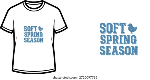 Design de t-shirt tipográfica com letras "SOFT SPRING SEASON"; Pássaro com tema de arte. isolado no fundo branco