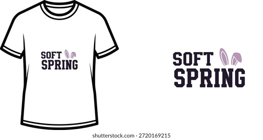 Typografie-T-Shirt-Design mit "SOFT SPRING"-Schriftzug; T-Shirt mit Text und Häschen Ohren themed Kunstwerk. einzeln auf...