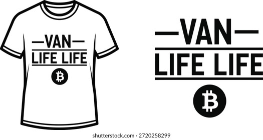 Diseño de camiseta de tipografía con letras "VAN LIFE"; ilustración temática de camiseta. aislado sobre fondo blanco