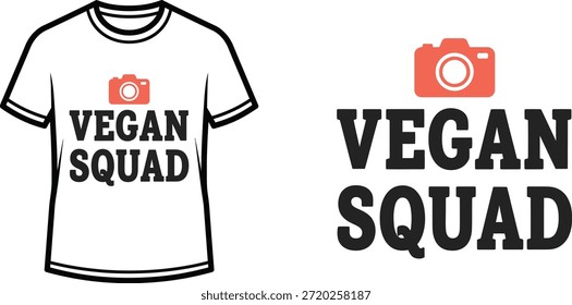 Typography t-shirt design with "VEGAN SQUAD" lettering; T-shirt themed artwork. isolated on white background