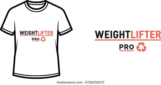 Diseño de camiseta de tipografía con letras "WEIGHTLIFTER PRO"; ilustración temática de camiseta. aislado sobre fondo blanco