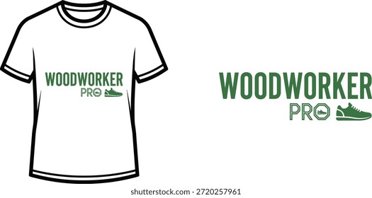 Typography t-shirt design with "WOODWORKER PRO" lettering; T-shirt with a woodworking theme themed artwork. isolated...