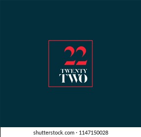 Typography twenty two, Digit 22 logo icon vector template. 
