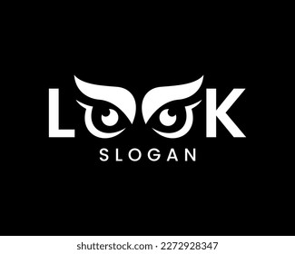Typography Typeface Wordmark Lettering Look Eye See Vision Owl Wisdom Eyes Face Vector Logo Design