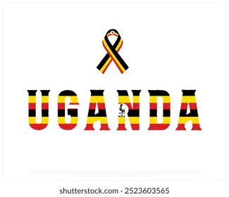 Typography of Uganda with Ribbon flag, National Day, Independence Day of Uganda, Vector illustration of Uganda typography on white background, Editable typographic vector Design with Uganda Flag