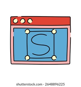 Typography UI Doodle style, browser with large S for text formatting and design layout, ideal for designers working in editorial and web typography.