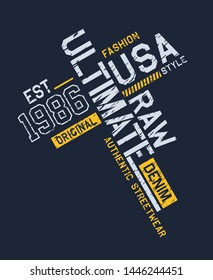Typography ultimate USA style, tee print vector design illustrations