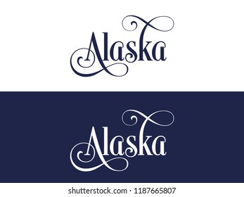 Typography of The USA Alaska States Handwritten Illustration on Official U.S. State Colors. Modern Calligraphy Element for your design.
