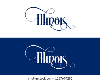 Typography of The USA Illinois States Handwritten Illustration on Official U.S. State Colors. Modern Calligraphy Element for your design.