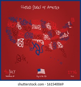 Typography USA Map With States. Vector