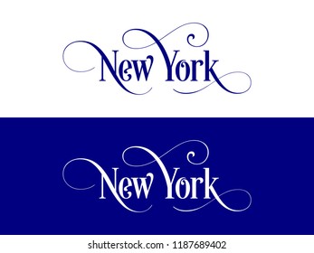 Typography of The USA New York States Handwritten Illustration on Official U.S. State Colors. Modern Calligraphy Element for your design.
